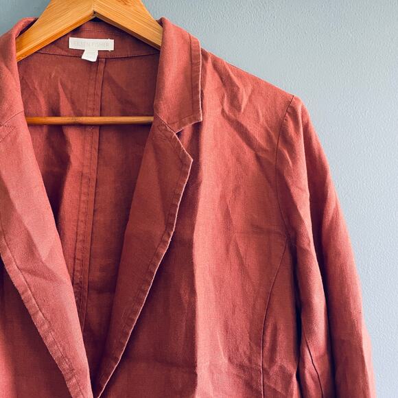 Eileen Fisher 100% Organic Linen Blazer Small 4 6 Jacket Rust Orange Lagenlook - Picture 4 of 7